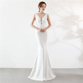 Elegant Fishtail V-neck Evening Ball Gown - FashionByTeresa